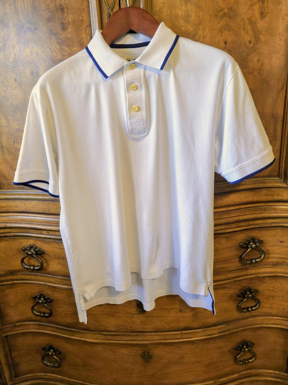 ORVIS White Polo w/ blue trim (L)